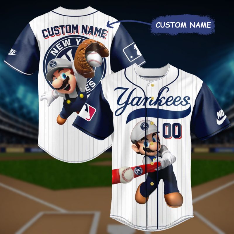 New York Yankees Custom MLB Mario White Baseball Jersey - 11526625