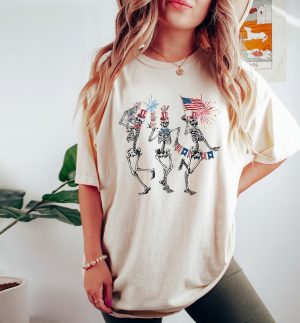 4th of July Skellies, 4th of July Shirts, Dancing Skeleton Shirt, American Flag Shirt,4th of July, Stars and Stripes Shirt, Red White Blue - NL0325