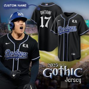 MLB LA Dodgers Black Gothic Style Shohei Ohtani Inspired Baseball Shirt - NL718625
